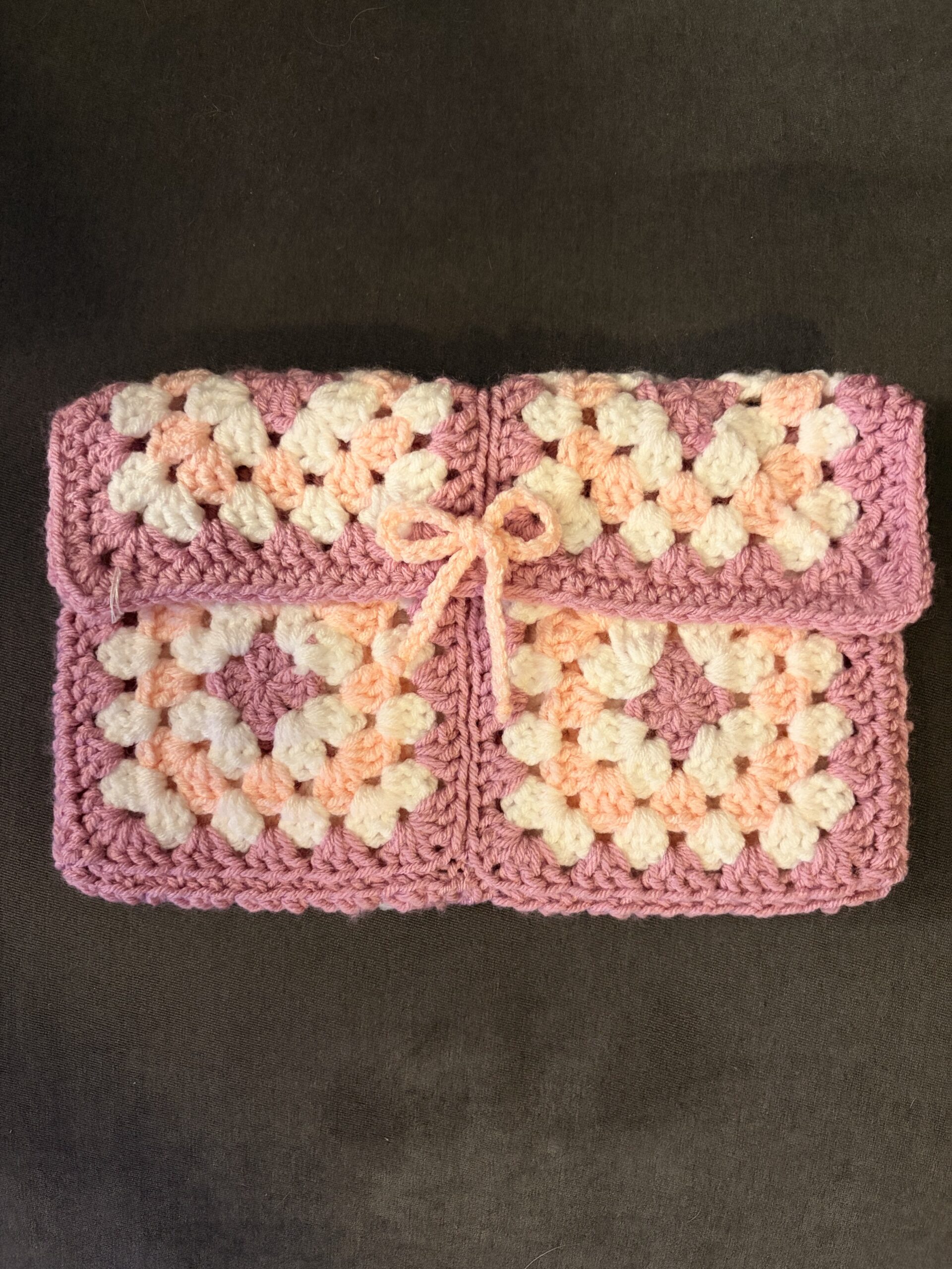 Crochet Book Sleeve - Pink and White