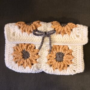 Crocheted Journal Pouch - White with Brown Florals