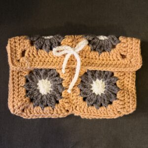 Crocheted Journal Pouch - Brown with Gray Florals